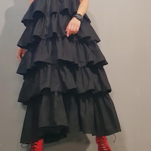 Black Linen Ruffle Dress, Extravagant Loose Linen Dress, Black Gothic Dress, Oversized Dress, Party Sleeveless Dress, Avant Garde Clothing image 3