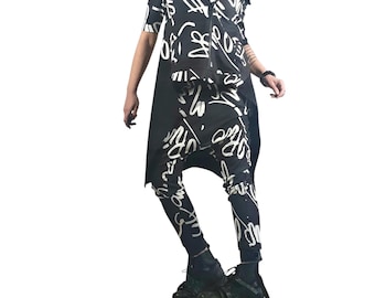 Conjunto de algodón asimétrico: pantalones harén con capucha