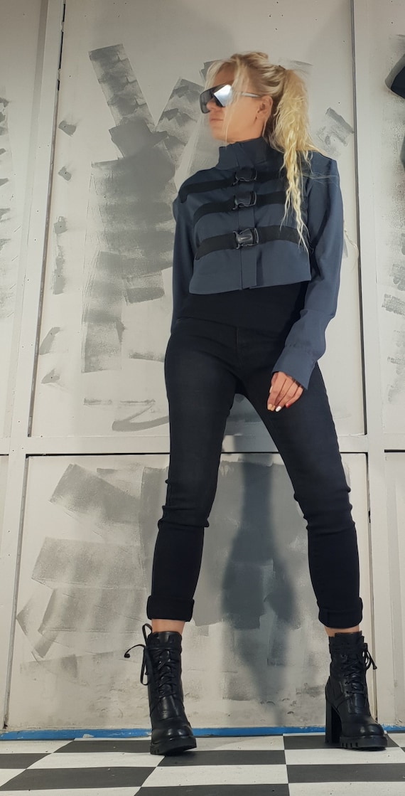 Avant Garde Short Jacket – Gothic Women’s Zipper Top, Extravagant Cropped Coat, Deconstructed Streetwear, Unique Designer Fashion