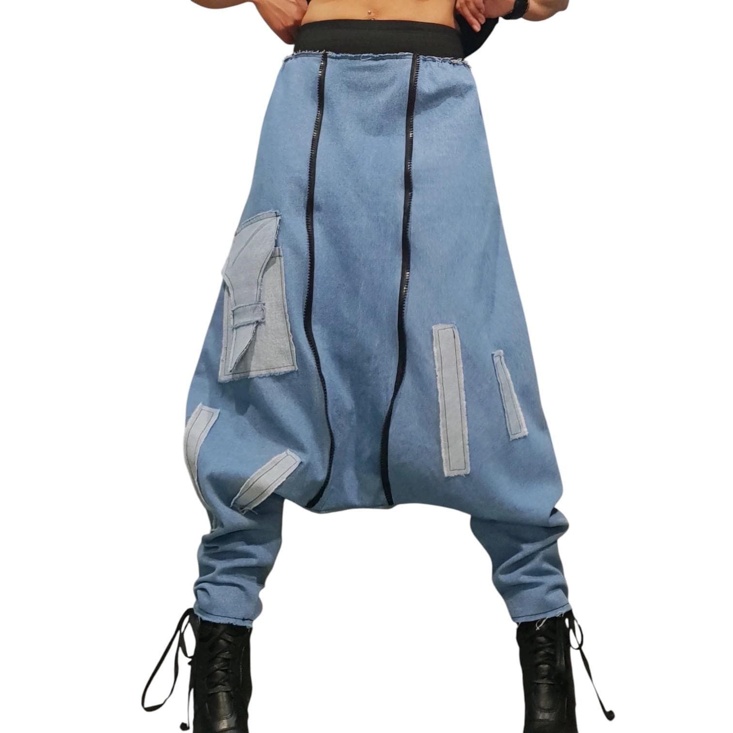 Denim Harem Pants / Drop Crotch Pants / Avant Garde Clothing