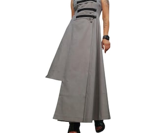 Grey Avant Garde Maxi Dress –Sleeveless Asymmetrical Turtleneck Gothic Dress