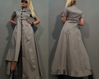 Avant Garde Grey Dress, Asymmetrical Dress, Party Cocktail Dress, Steampunk Dress, Extravagant Grey Dress, Gothic Handmade Dress