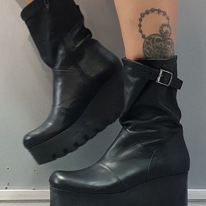 Gothic Women Boots, Steampunk Boots, Grunge Boots, Extravagant Platform Boots, Leather Ankle Boots Size 35: Foot Length 22 cm/8.7 inches