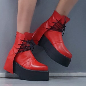 Genuine Leather Platform Ankle Boots: Gothic Grunge Shoes