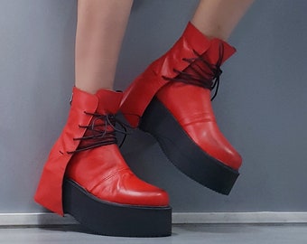 Genuine Leather Platform Ankle Boots: Gothic Grunge Shoes