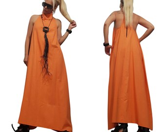 Oversized Linen Maxi Dress, Avant Garde A line Sleeveless Dress