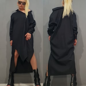 Avant Garde Linen Shirt Dress, Black Oversized Linen Shirt, Long Linen Tunic, Minimalist Linen Dress, Loose Urban Clothing