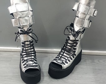 Leather Platform Gladiator Sandals: Gothic Summer Boots