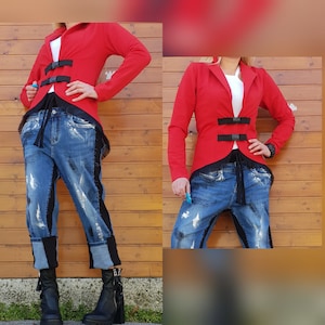 Extravagant Cotton Jacket, Asymmetrical Red Blazer, Avant Garde Women Blazer, Gothic Jacket, Steampunk Jacket, Casual Blazer, Fitted Blazer