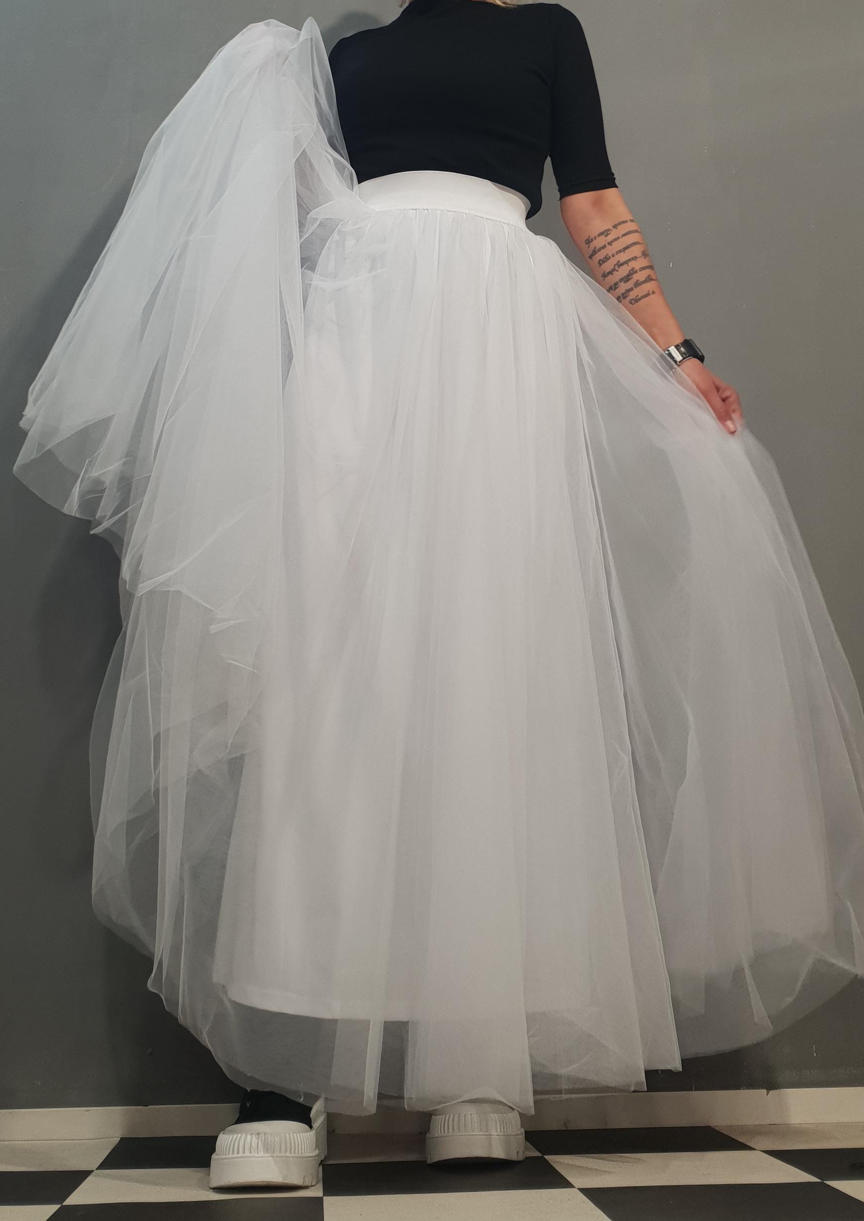 White Tulle Maxi Skirt – Layered Mesh Skirt for Women, Bridal 
