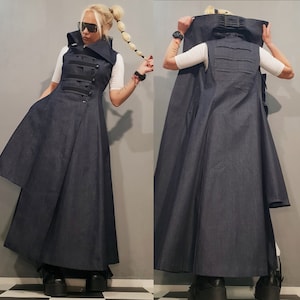 Gothic Women Vest, Long Asymmetrical Vest, Women Deconstructed Vest, Avant Garde Vest, Steampunk Vest, Extravagant Vest, Jeans Women Vest