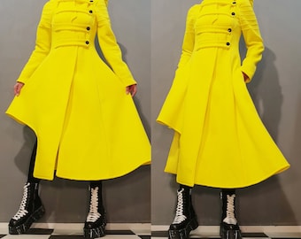 Avant Garde Women Jacket, Long Hoodie Jacket, Warm Yellow Coat, Asymmetrical Jacket, Extravagant Jacket, Women Dress/ Coat,NonStandardDesign