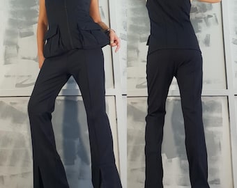 Extravagant Two-Piece Set Women: Avant Garde Sleeveless Jacket & Fitted Pants, Gothic Steampunk Urban Designer Outfit