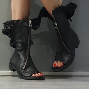 Wedge Shoes, Open Toe Sandals, Genuine Sandals, Steampunk Shoes, Gothic Shoes, Black Summer Boots, Handcrafted ShoesNonstandarddesign