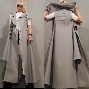 Gothic Women Jacket, Long Asymmetrical Vest, Women Deconstructed Vest, Avant Garde Vest, Steampunk Vest, Extravagant Vest, Grey Women Vest