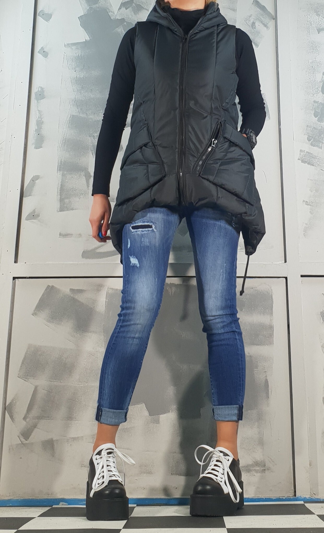 Long Black Puffer Vest