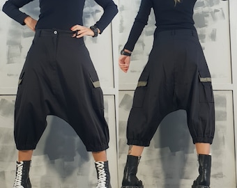 Short Ankle Pants,  Extravagant pants, Women Harem Pants, Avant Garde Trousers, Gothic Pants, Punk Pants, Baggy pants, Black Loose Pants