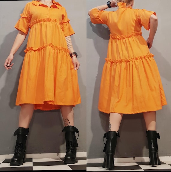 Orange Linen Summer Dress, Oversized Avant Garde Dress, Linen Clothing, Boho Loose Dress, Slow Fashion, Summer Party Dress, Gothic Dress Orange Linen Summer Dress, Oversized Avant Garde Dress, Linen Clothing, Boho Loose Dress, Slow Fashion, Summer Party Dress, Gothic Dress