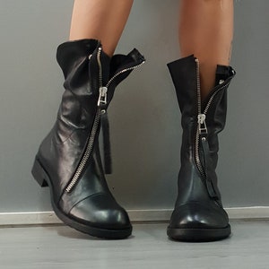 Zwarte dameslaarzen, echte leren dameslaarzen, schoenen voor alle seizoenen, gotische laarzen, steampunkschoenen, leren schoenen, leren laarsjes