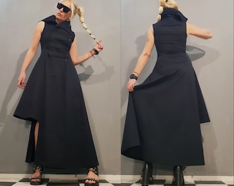 Avant Garde Black Dress, Asymmetrical Dress, Party Cocktail Dress, Steampunk Dress, Extravagant Dress, Gothic Dress, Turtleneck Dress