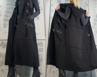 Avant Garde Hooded Long Vest – Asymmetrical Sleeveless Coat, Cotton Layering Jacket, Edgy Streetwear Outerwear for Women