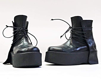Genuine Women Boots, Leather Platform Shoes, All seasons Shoes, Gothic Women Boots, Leather Ankle Boots, Platform Grunge Boots