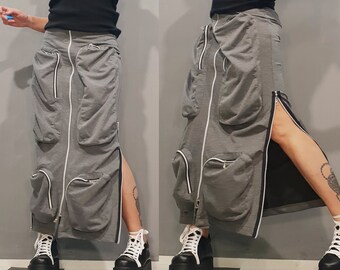 Cargo Skirt: Avant Garde Cotton Pockets, Urban Gothic Style