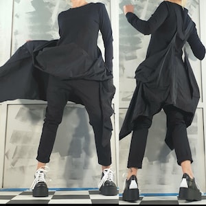 Avant Garde Black Asymmetrical Tunic Dress – Deconstructed Minimalist Women Top – Loose Urban Fashion