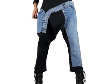 Drop Crotch Pants Women, High Waist Loose Fit Harem Trousers, Gothic Streetwear Pants