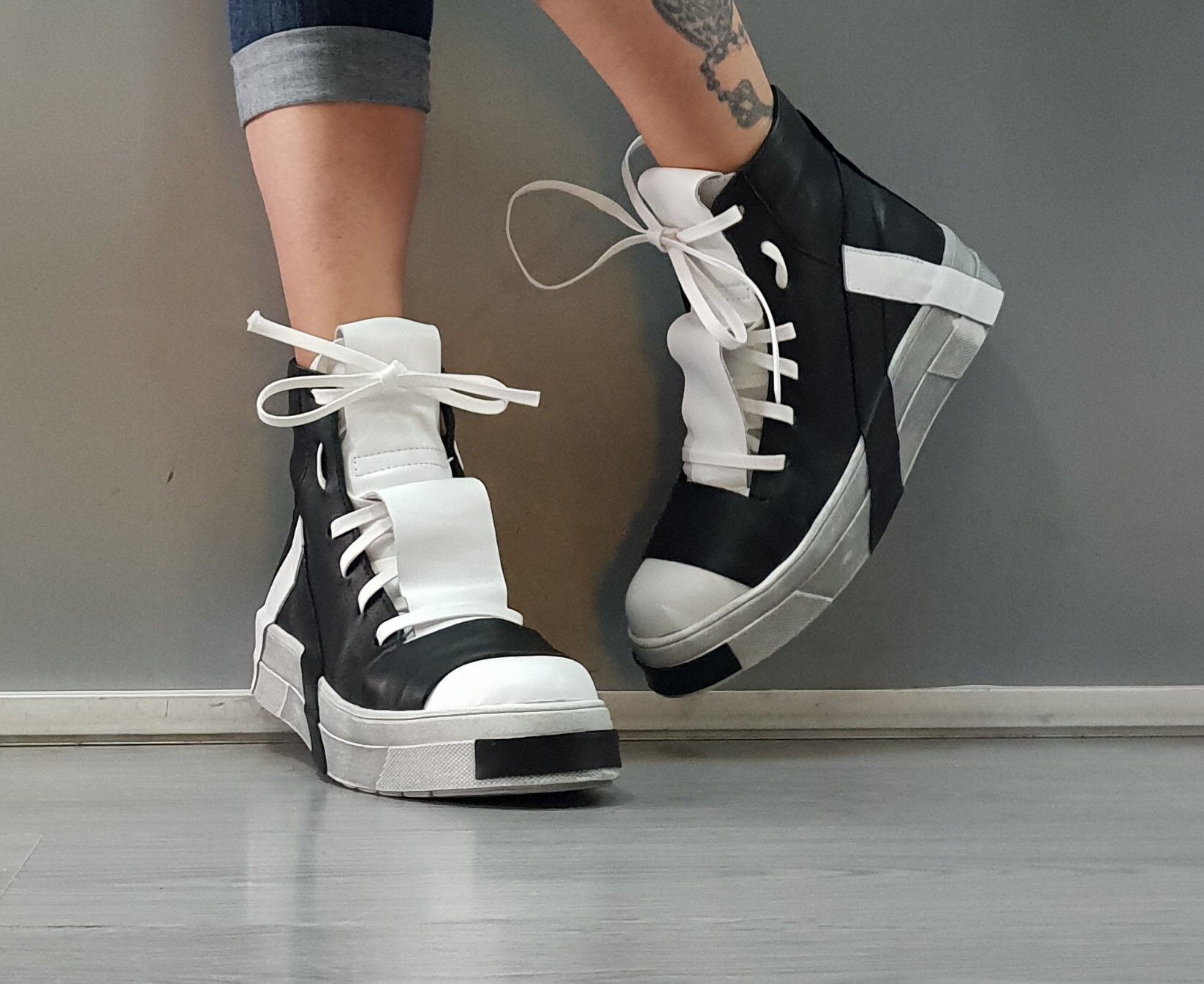 Genuine Women Sneakers Gothic Leather Sneakers Comfortable - Etsy