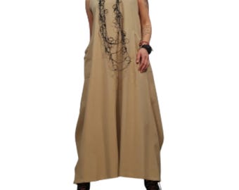 Beige Linen Maxi Dress, Women Oversized Loose Minimalist Sleeveless Avant Garde Dress