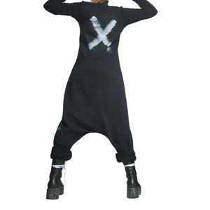 Black Harem Jumpsuit: Avant Garde Cotton Overall, Handmade design jumpsuit, Streetwear Edgy fashion, Extravagant urban clothing