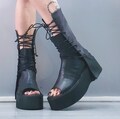 Platform Leather Combat Sandals: Gothic Open Toe Shoes