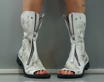 Handmade Leather Open Toe Steampunk Sandals: Gothic Asymmetric Shoes