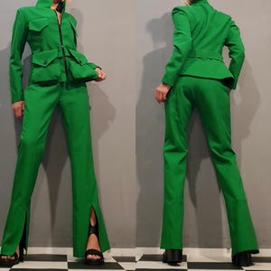 Two Piece Fitted Set, Avant Garde Outfit, Party Women Outfit, Green Women Outfit, Nonstandard Design Outfit