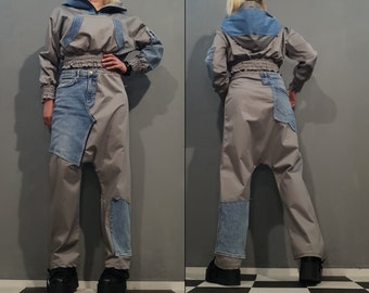 Avant Garde Two Parts Set, Extravagant Women Costume, Gothic Harem Pants, Hooded Top with Harem Pants, Deconstructed Futuristic Clothing