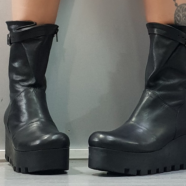 Gothic Women Boots, All seasons, Leather Boots, Steampunk Boots, Grunge Boots, Extravagant Platform Boots, Leather Ankle  Boots, Punk Boots
