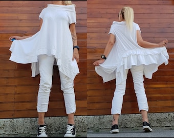 Asymmetrische katoenen tuniek: lange avant-garde steampunktop