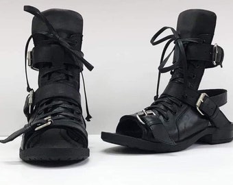 Handmade Gladiator Leather Wedge Sandals: Gothic Steampunk Shoes