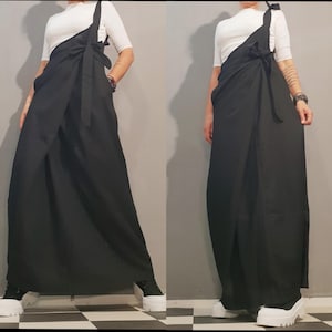 Black Linen Wrap Skirt, Avant Garde Maxi Skirt, Asymmetrical Long Skirt, Minimalist Women Clothing, Handmade Urban Fashion