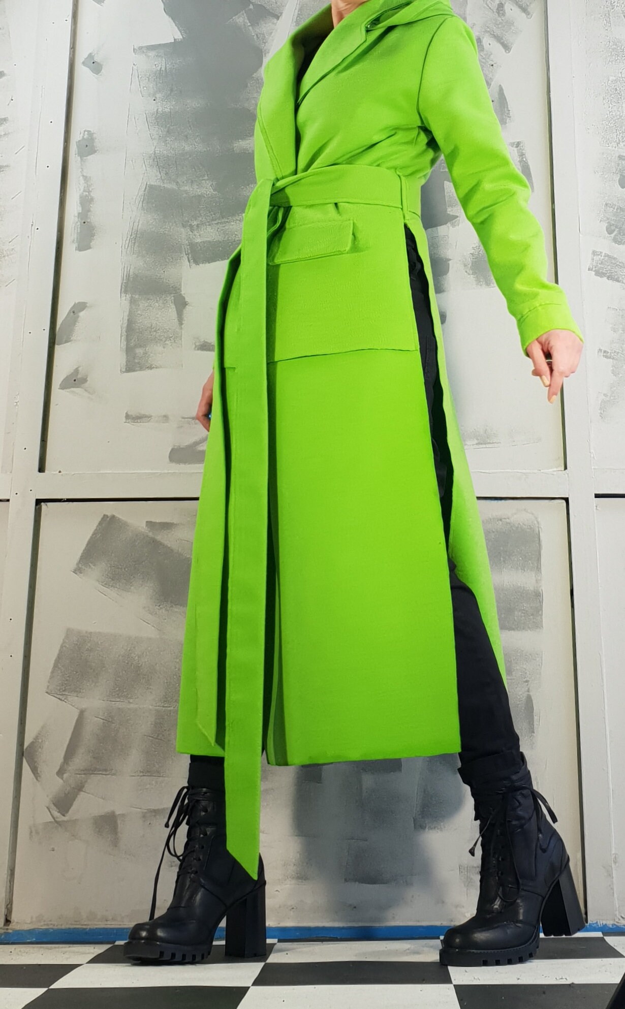 Women Long Coat Extravagant Wool Coat Green Asymmetrical Etsy