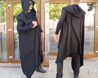Extravagant Men's Cotton Jacket, Asymmetrical Men's Jacket, Black Cotton Men's Jackets, Avant Garde Men's Clothing