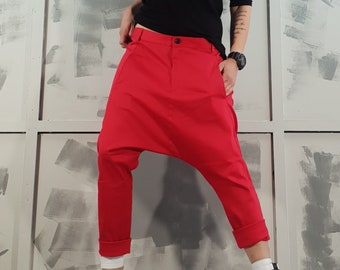 Extravagant pants, Women Harem Pants, Avant Garde Trousers, Red Loose Pants, Gothic Pants, Harem Casual Pants, Urban Pants, Plus Size Pants