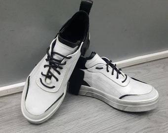 Zapatillas de piel para hombre hechas a mano: Avant Garde White Shoes