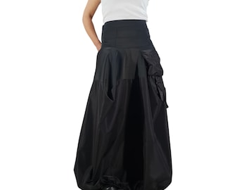 High Waist Maxi Skirt: Avant Garde Gothic Style with Pocket