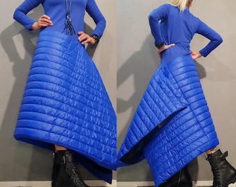 Avant Garde Black Quilted Dress, Extravagant Dress, Asymmetrical Winter Dress, Warm Sculptural Midi Dress, Handmade Unique Dress