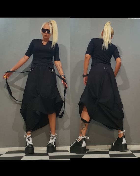 Asymmetrical Cotton Skirt: Avant Garde Gothic Deconstructed Design - Main Image