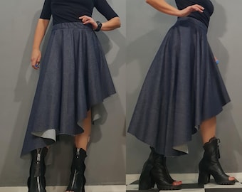Avant-Garde Asymmetrical Denim Skirt, Layered Urban Streetwear Skirt, Edgy Alternative Women Fashion