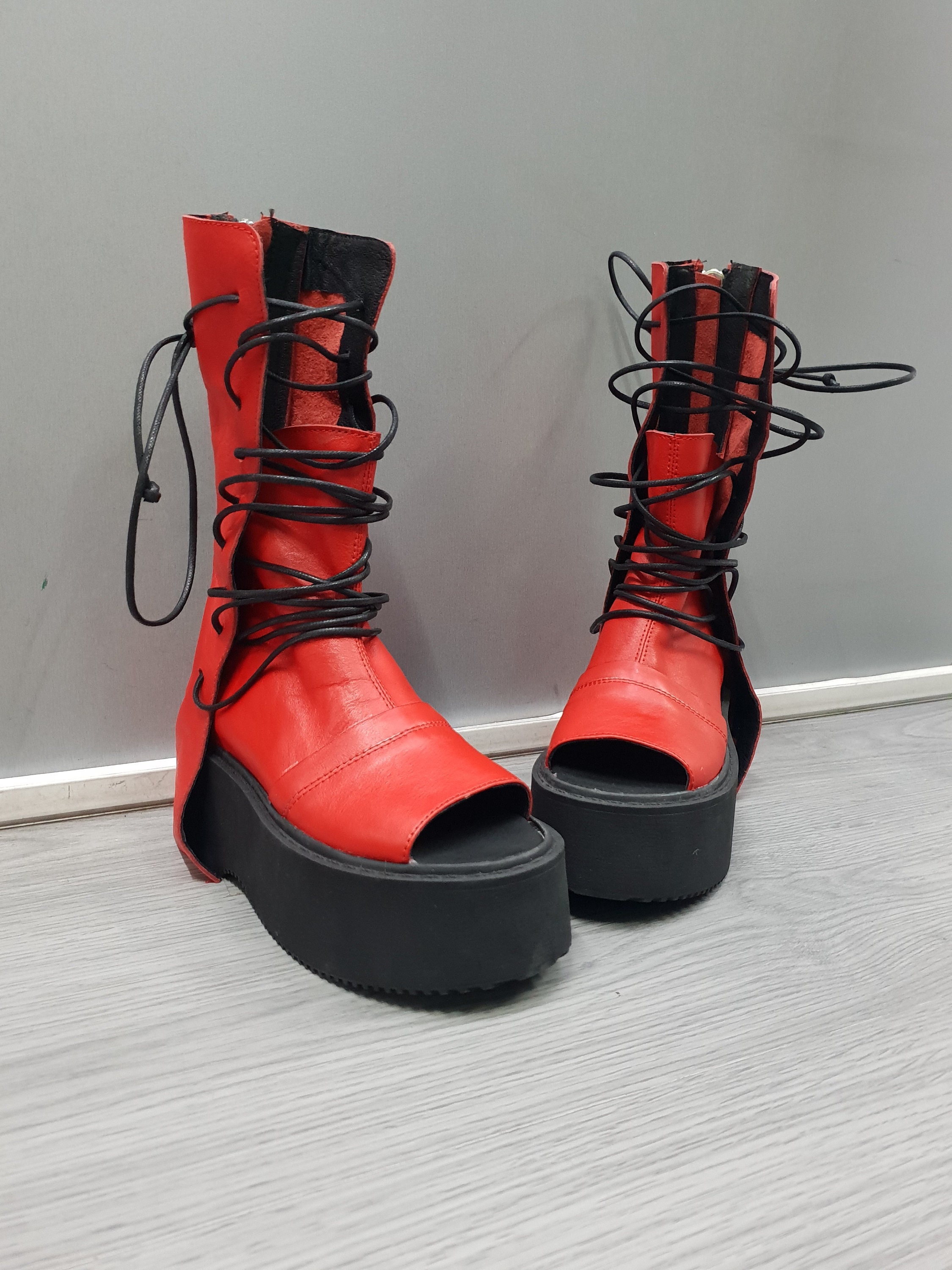 Red and black platform shoes sale