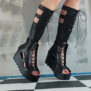 Punk Women Boots, Summer Gladiator Boots, Platform High Boots, Genuine Shoes, Women Leather Boots, Casual Boots, Gothic Shoes